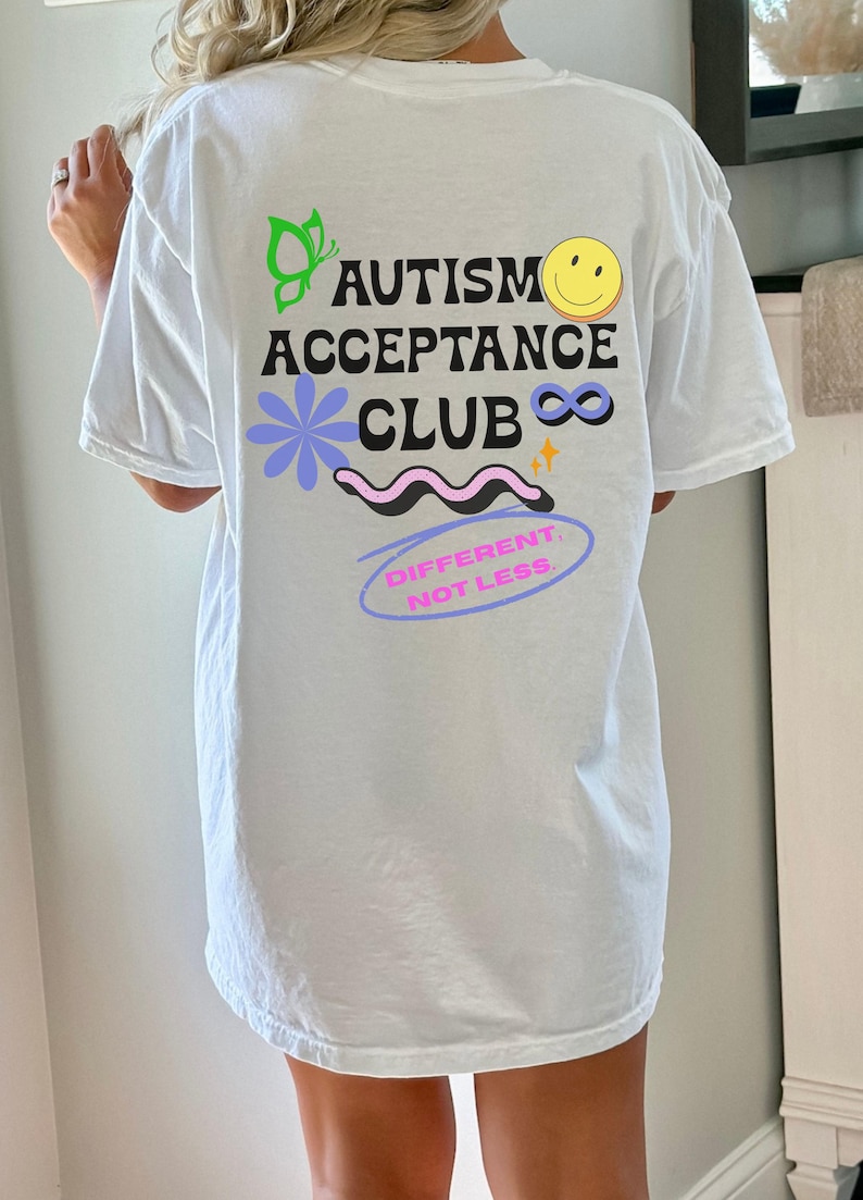 Retro Autism Acceptance Club T-shirt | Different Not Less Groovy Tee White