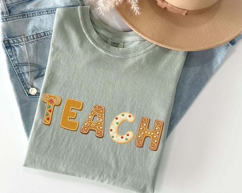 Christmas Cookie Teach T-Shirt, Holiday Teacher Apparel image 2
