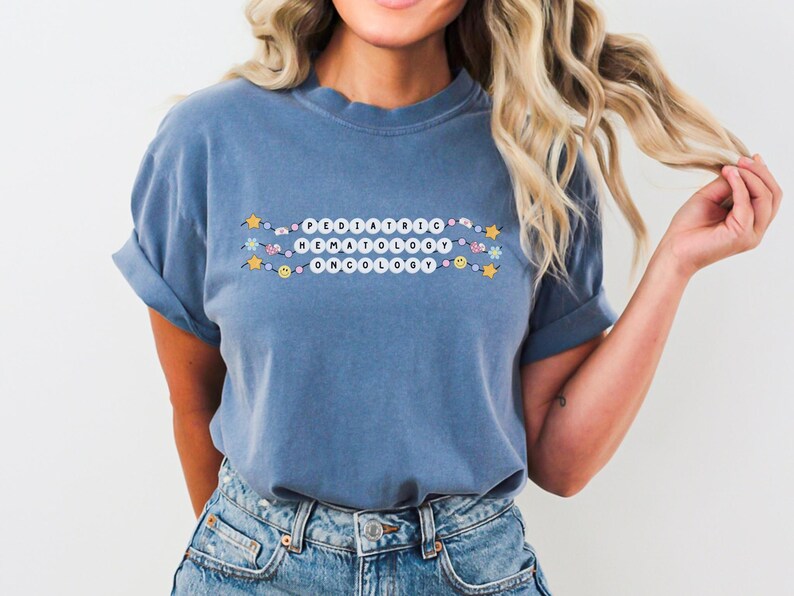 Pediatric Oncology Friendship Bracelet T-Shirt, Comfort Colors Blue Jean