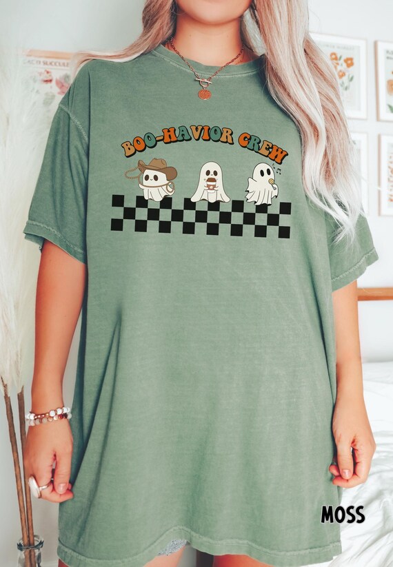 T-shirt Halloween Femme OCURHU – Manches Courtes – Graphisme "Boo" Fantôme – Coupe Ample, Doux – Noir
