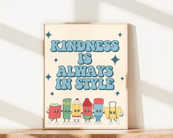 Retro Classroom Poster, Kindness Quote, Therapist Decor