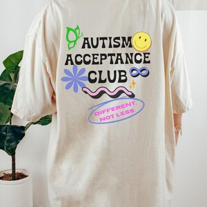 Retro Autism Acceptance Club T-shirt | Different Not Less Groovy Tee Ivory