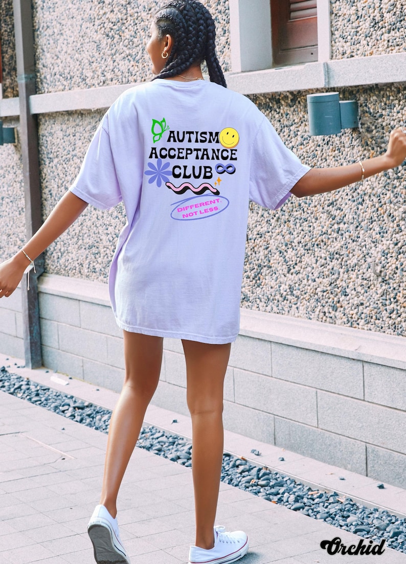Retro Autism Acceptance Club T-shirt | Different Not Less Groovy Tee Orchid