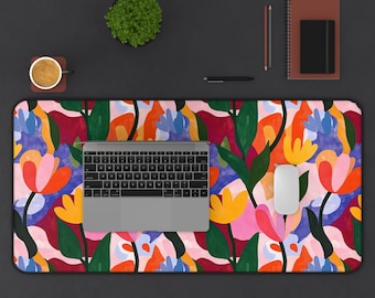 Bureauonderlegger met abstracte bloemen | Muismat in Matisse-stijl | Kleurrijke decoratie voor thuiskantoren