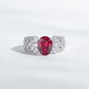 2.4ct Oval Lab Created Ruby Half Eternity Ring, 925 Sterling Silver Vintage Stackable Band, Anniversary Wedding Ring