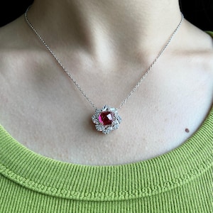 5 Carats Sugar-loaf Cut Lab Ruby Necklace, Sterling Silver Ruby Necklace, July Birthstone Pendant, Gift For Her