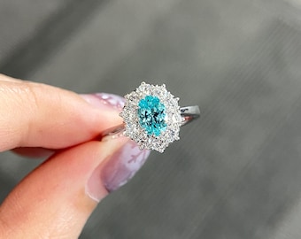 1.3 Carat Oval Paraiba Tourmaline Engagement Ring, Unique Ice Blue Paraiba Tourmaline Wedding Ring, 14k Gold Paraiba Tourmaline Oval Ring