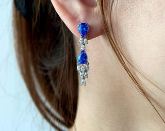 Pear Cut Blue Spinel Dangle Drop Earrings, 925 Sterling Silver Handcrafted Spinel Gemstone Earrings, Unique Blue Stone Jewelry for Women