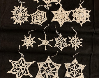 Chrocheted Lace Snowflake Christmas Ornaments Set of 12