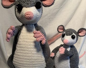 Handmade Crocheted Mama and Baby Opossum Set