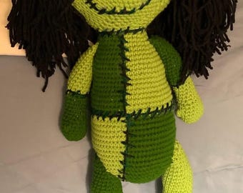 Handmade Patchwork Voodoo Doll: Button Eye, Customizable Hair - 18"