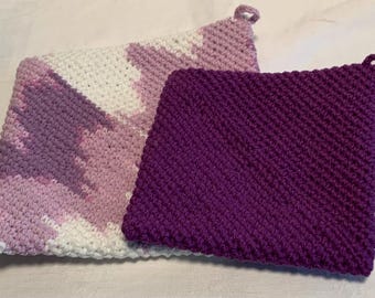 Crocheted Cotton Pot Holders Set of 1Large and 1Small