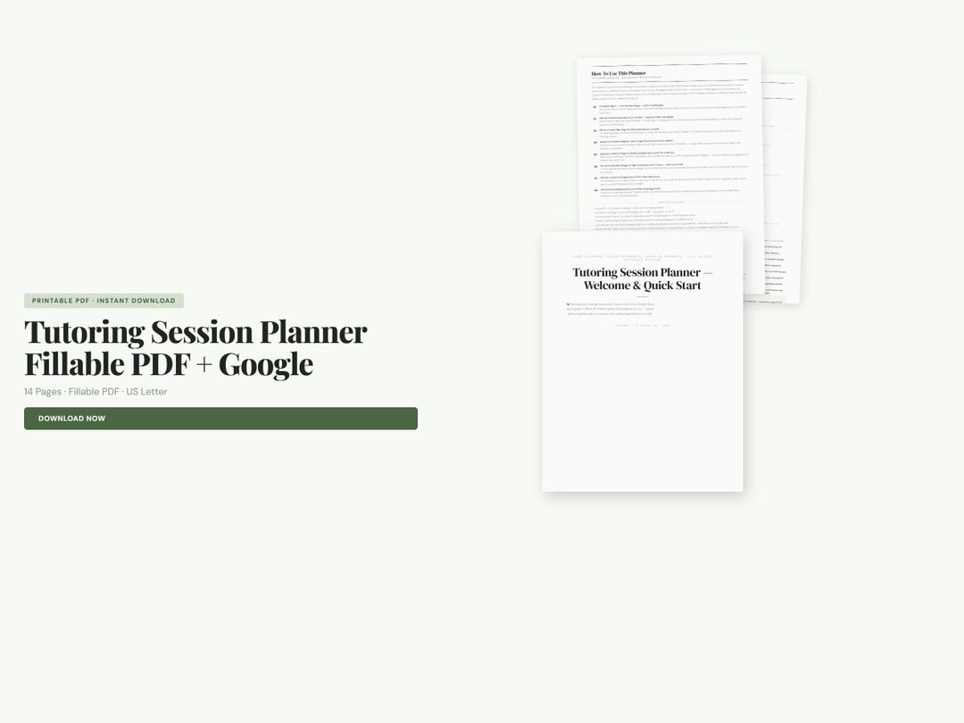 Tutoring Session Planner | Fillable PDF + Google Sheets (digital ...