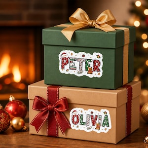 Personalized Christmas Name Gift Decor Tags for Holiday Present, Custom Christmas Gift Stickers, Festive Wrapping Name Labels for Xmas