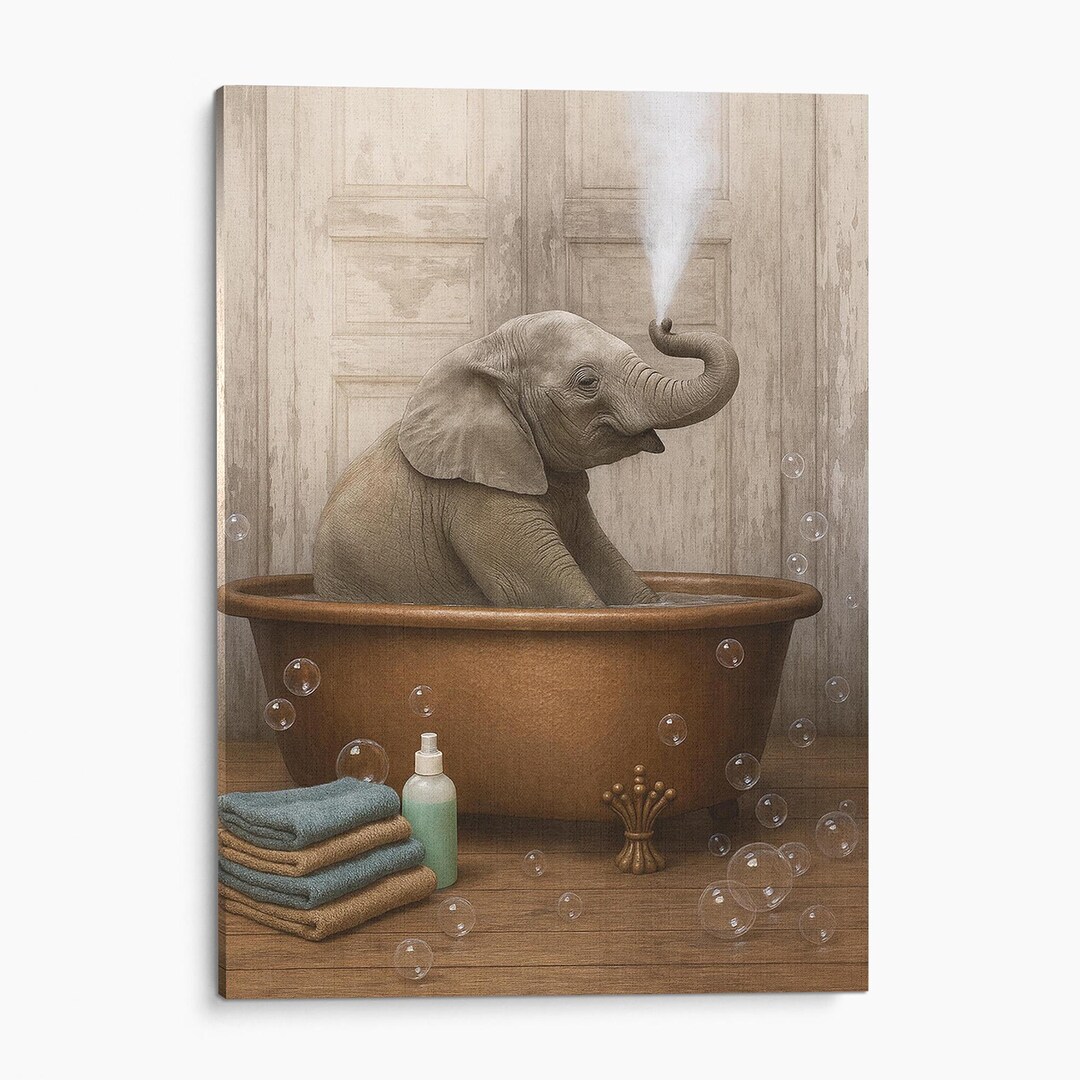 Elephant Bathtub Bubble Bath Canvas Wall Art Print Bathroom Wall Decor ...