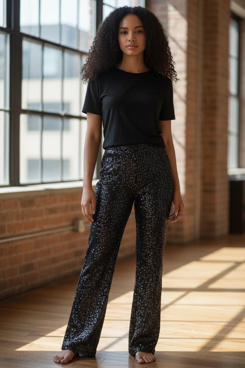 VINTAGE BLACK GLITTER PANT / SKIRT BELT PREOWNED TOTAL OF 41\