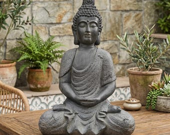 22 inch Large Meditating Buddha Statue Outdoor Indoor Zen Garden Sculpture Stone Buddha Decor for Patio Yard Deck Backyard Home