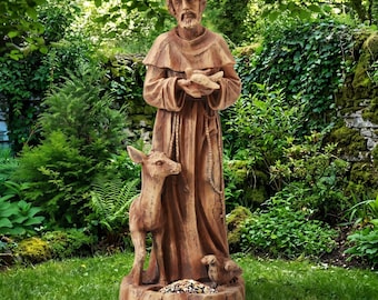 25 inch St Francis Garden Statue with Bird Feeder Outdoor Catholic Saint Sculpture Patio Yard Home Decor
