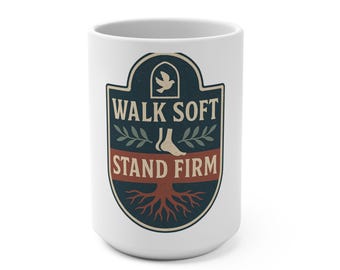 Walk Soft Stand Firm Black Christian Mug | Faith Coffee Cup
