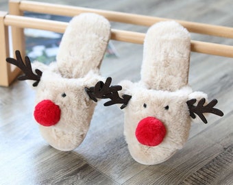 Christmas Slippers Christmas Deer Fluffy Slippers