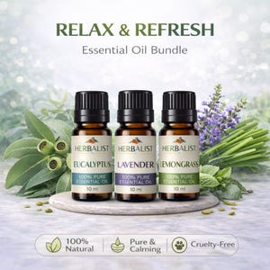 Essential Oil Bundle Set | Eucalyptus Lavender Lemongrass | Aromatherapy Diffuser Oils | Relax Sleep Refresh Blend | Herbalist Gift Set