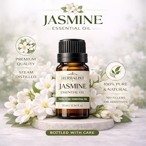 Olejek eteryczny z jaśminu 10 ml | Czysty naturalny olejek aromaterapeutyczny | Kwiatowy zapach destylowany parą wodną do dyfuzora, masażu, relaksacji i jako zapach do domu