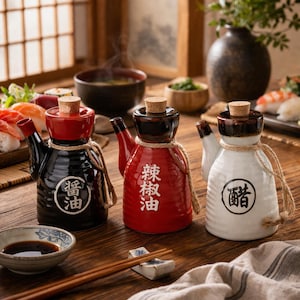 Japanese Style Ceramic Soy Sauce Dispenser Oil Pot Spice Jar Kitchen Condiment Bottle