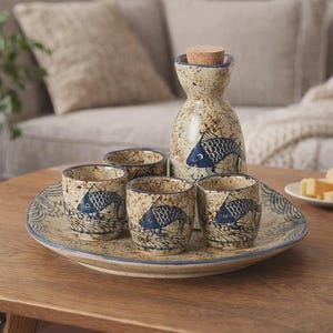 Handmade Ceramic Sake Pot Set Japanese Wine Warmer with Cups