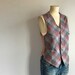 Vintage 20s Plaid  Vest / 1920s Mens Bias Cut Wool Plaid Waistcoat / Grey Mauve Buffalo Check