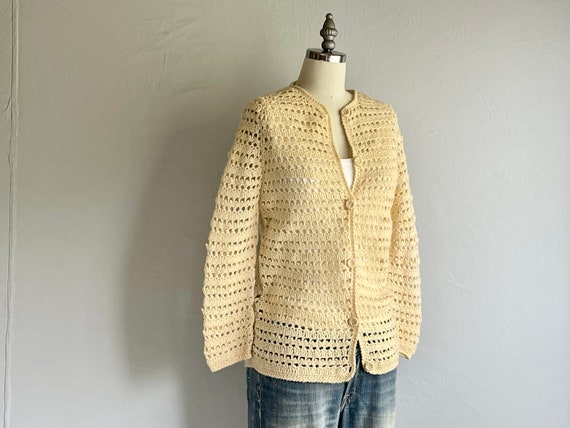 Vintage 60s Crochet Wool Cardigan, 1960s Filenes … - image 5