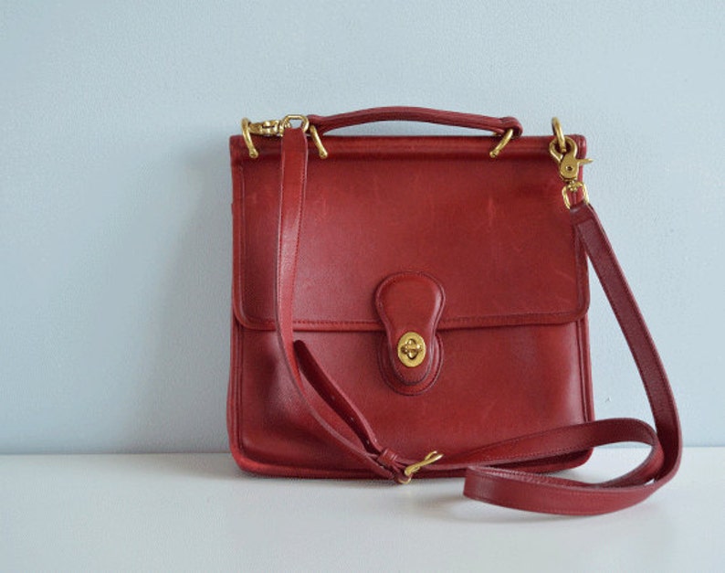Vintage Red Coach Bag / 1980s Coach Willis Red Leather Handbag | Etsy