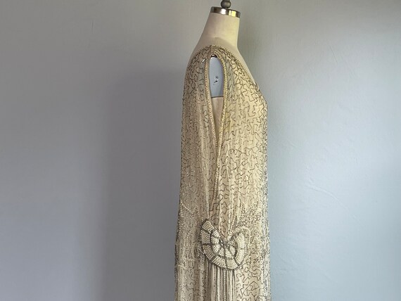 Vintage 1920s Flapper Dress /  20s Off White Bead… - image 3