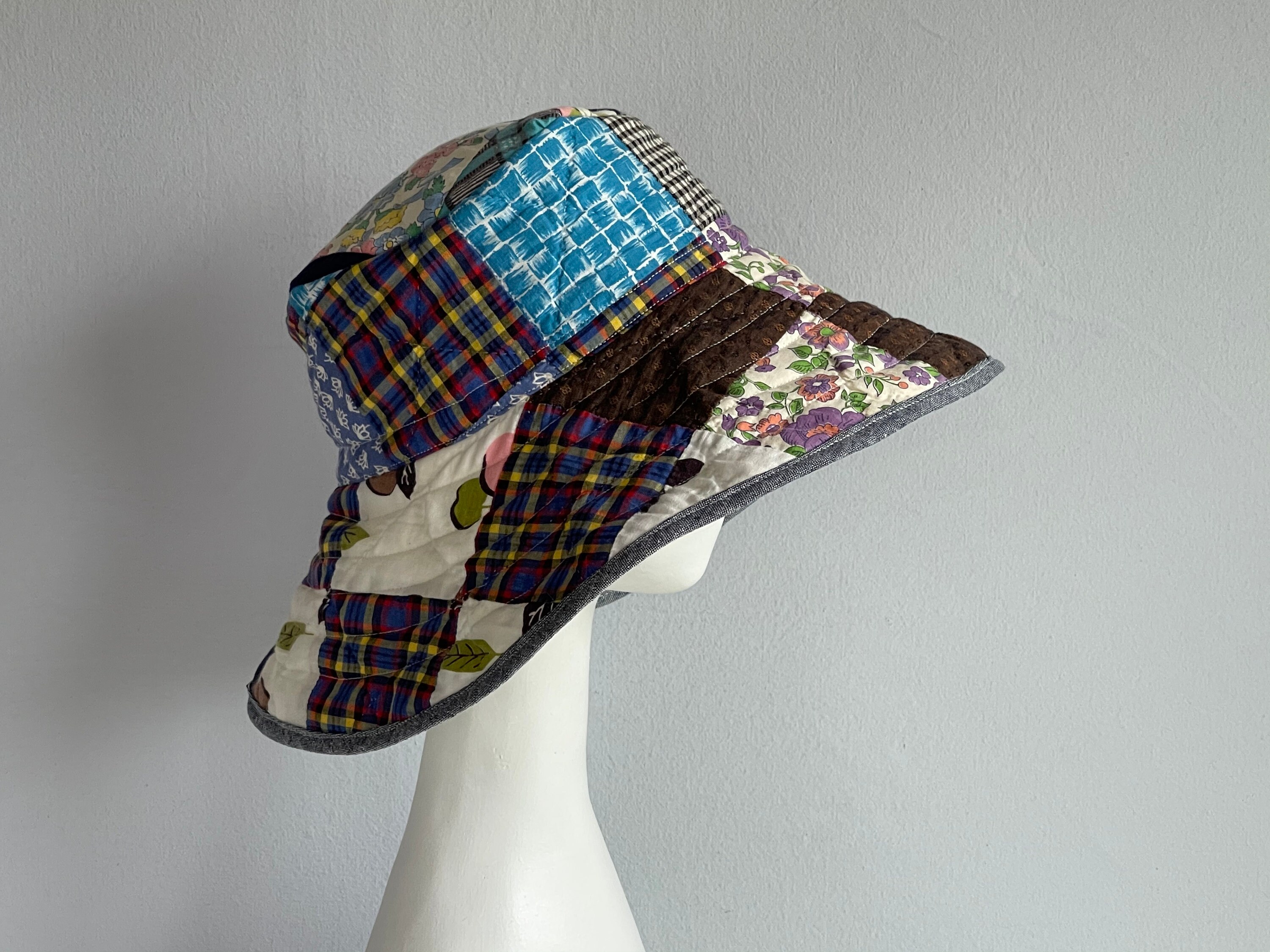 Vintage Patchwork Quilt Hat / Wide Brim Sun Hat Quilted Cotton Etsy