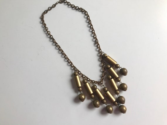 Vintage 30s Brass Necklace / 1930s Beaded Brass Fr