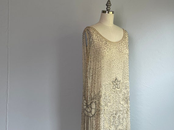 Vintage 1920s Flapper Dress /  20s Off White Bead… - image 4