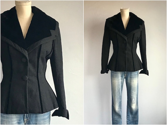 Vintage 40s Lilli Ann Jacket / 1940s Black Wool Cr