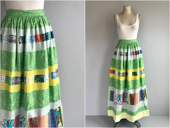 Vintage 1970s Maxi Skirt / 1970s Patchwork Multi C