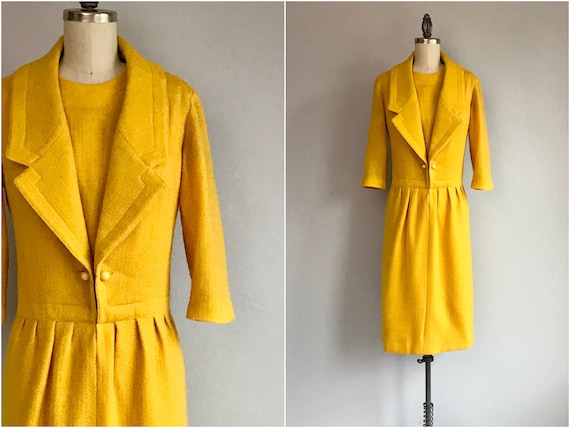 Vintage 50s Nina Ricci Wool Dress / 1950s Marigold