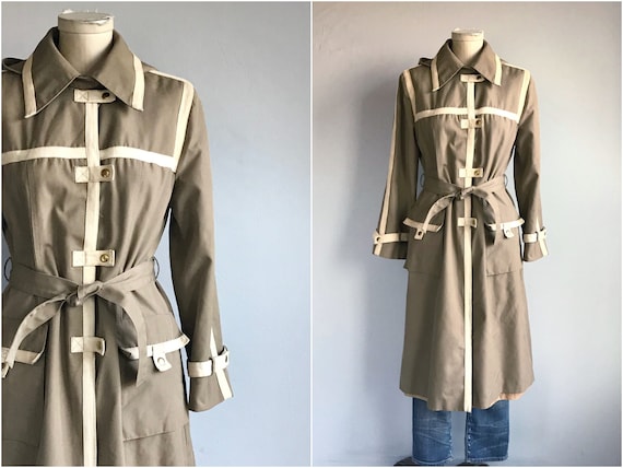Vintage 70s Trench Coat / 1970s Beige Cotton Canva