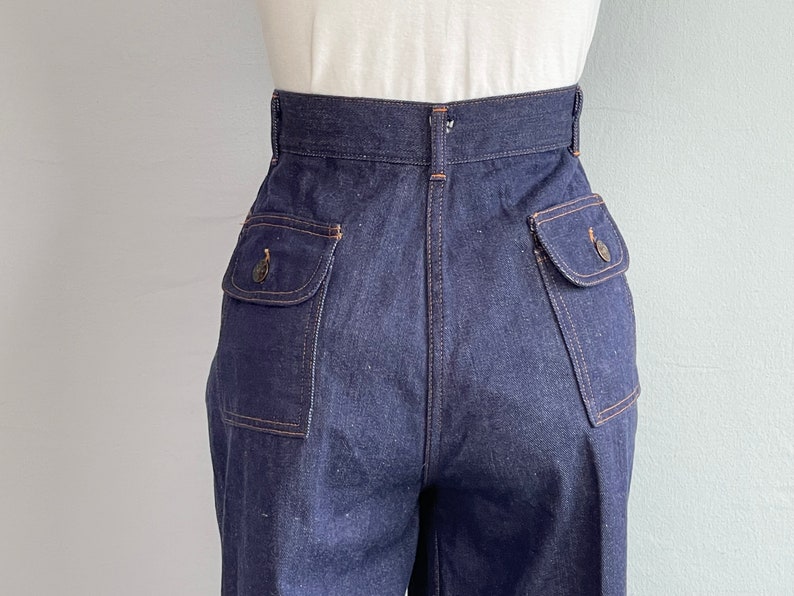 Vintage 70er Jahre Dark Denim Jeans, 1970er Jahre Deadstock High Waist Schlaghose mit weitem Bein Bild 8