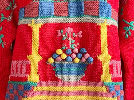 Vintage 80s Hand Embroidered Wool Novelty Sweater… - image 6