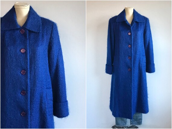 Vintage 80s Mohair Coat / 1980s Cobalt Blue Wool C
