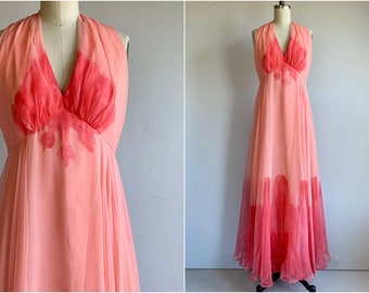 Vintage 70s Lillie Rubin Dress, 1970s Hand Painted Ombre Chiffon Evening Dress, Designer Vintage Maxi Dress, Vintage Clearance Sale