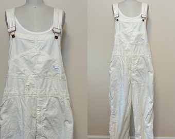 Vintage 80s Sears Overalls, Natural Cream Cotton Canvas Pocket Bib Overalls, Vintage Workwear, Union Made