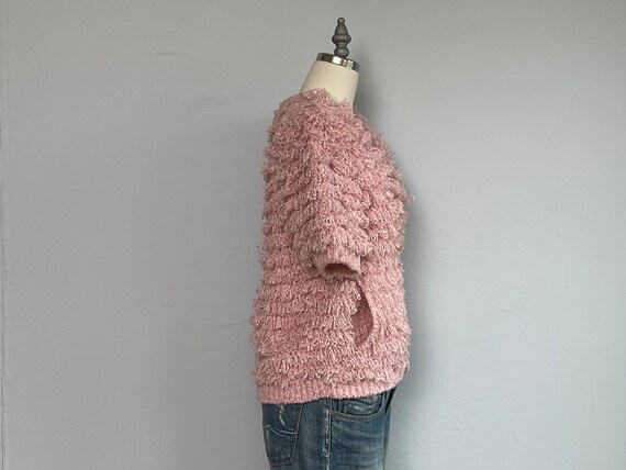 Vintage 80s Fringe Cardigan, 1980s Pink Hand Croc… - image 2