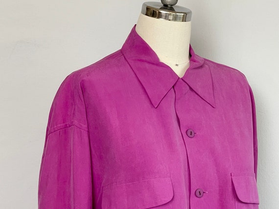 Vintage 90s Equipment Silk Blouse, 1990s Violet F… - image 3