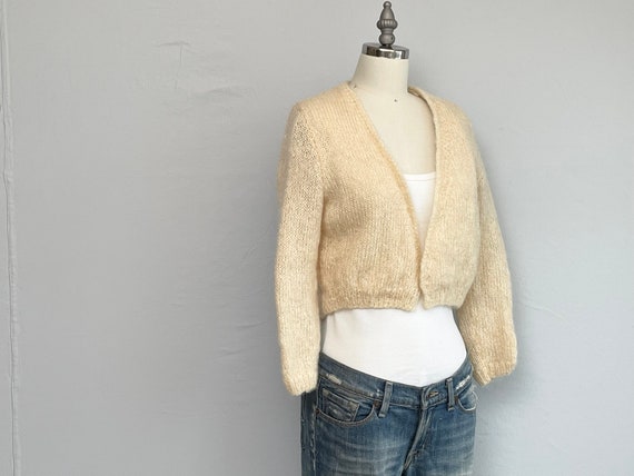 Vintage 50s Mohair Cardigan, 1950s Cream Hand Kni… - image 5