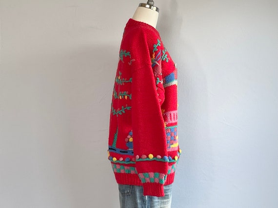 Vintage 80s Hand Embroidered Wool Novelty Sweater… - image 2