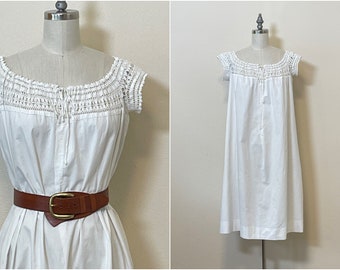 Vintage 1910s Edwardian Nightgown, 10's White Hand Crochet Long Nightie, Vintage Sleepwear, Summer Fashion Cotton Dress