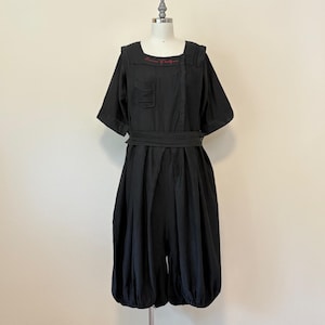 Vintage Edwardian Swim Bathing Suit, 1910s Antique Victorian Black Cotton Pantaloon Bathing Costume Jumpsuit, Summer Beach Fashion